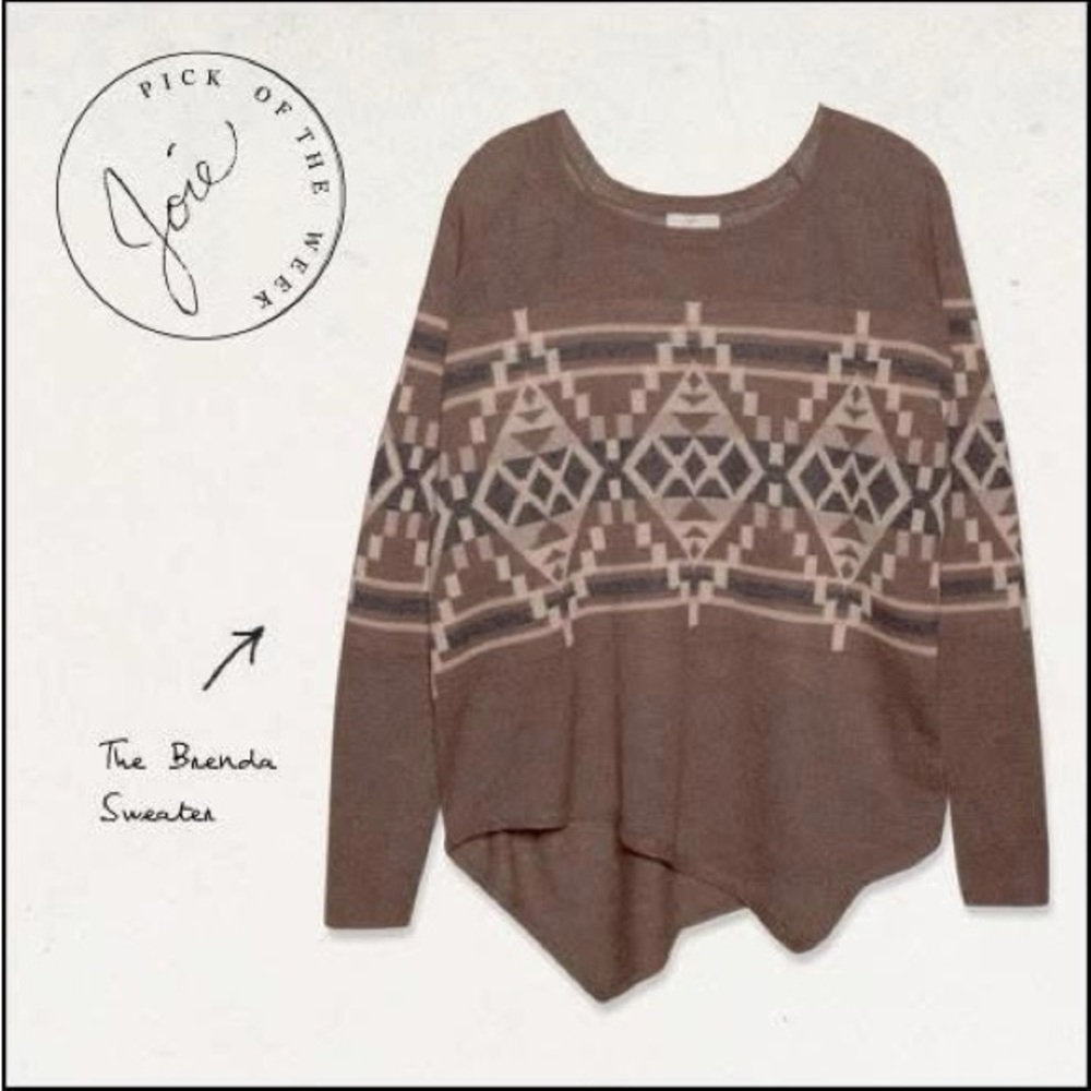 Joie Brown Grey Aztec Boho Brenda Geometric Wool Cashmere Sweater S M L - Picture 4 of 15